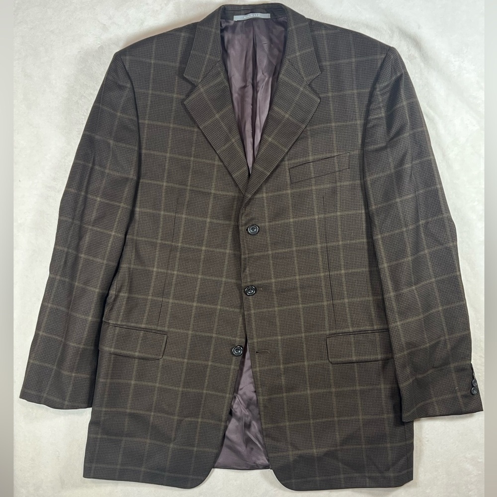 Hickey Freeman 44Long 100% Wool Made in USA 2 Vent Brown Check Sport Coat EUC